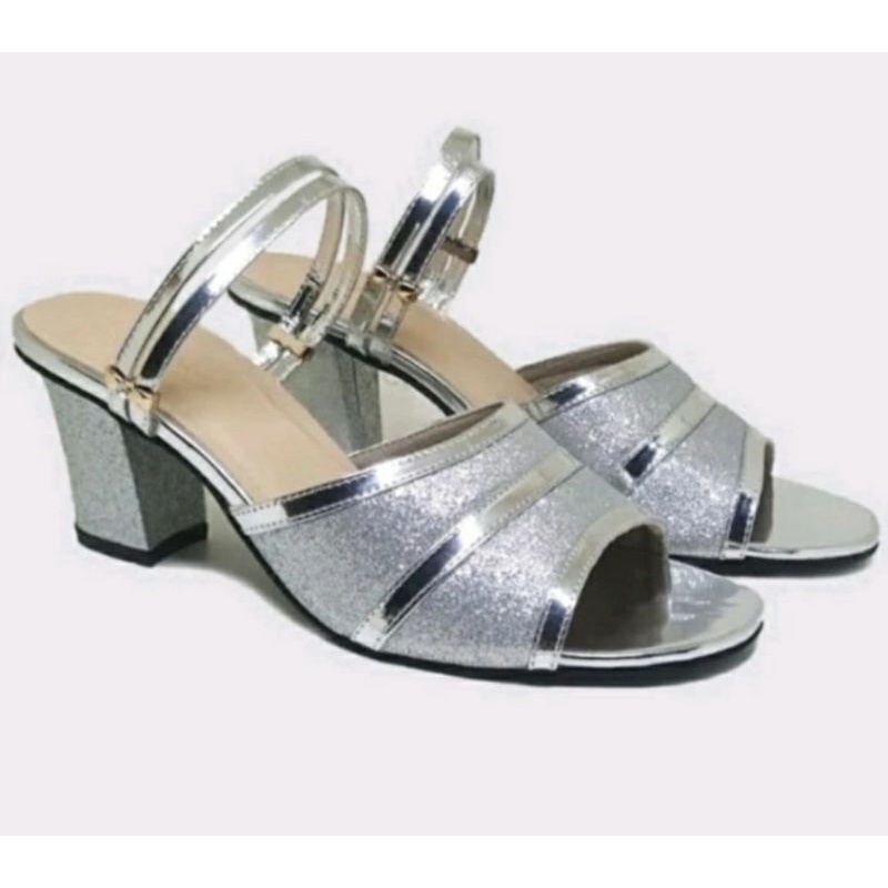 Super JUMBO 40-45 Wedges Pesta Premium Wanita UKURAN Besar Style Koreaan Cantik Sepatu Tali Silver 7cm Oversize Kaki Jumbo Besar, 42