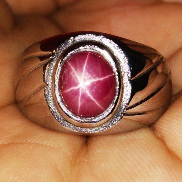 Batu Akik Cincin Titanium Permata Natural Ruby Star 6 Rays Ring Tanam 3s29