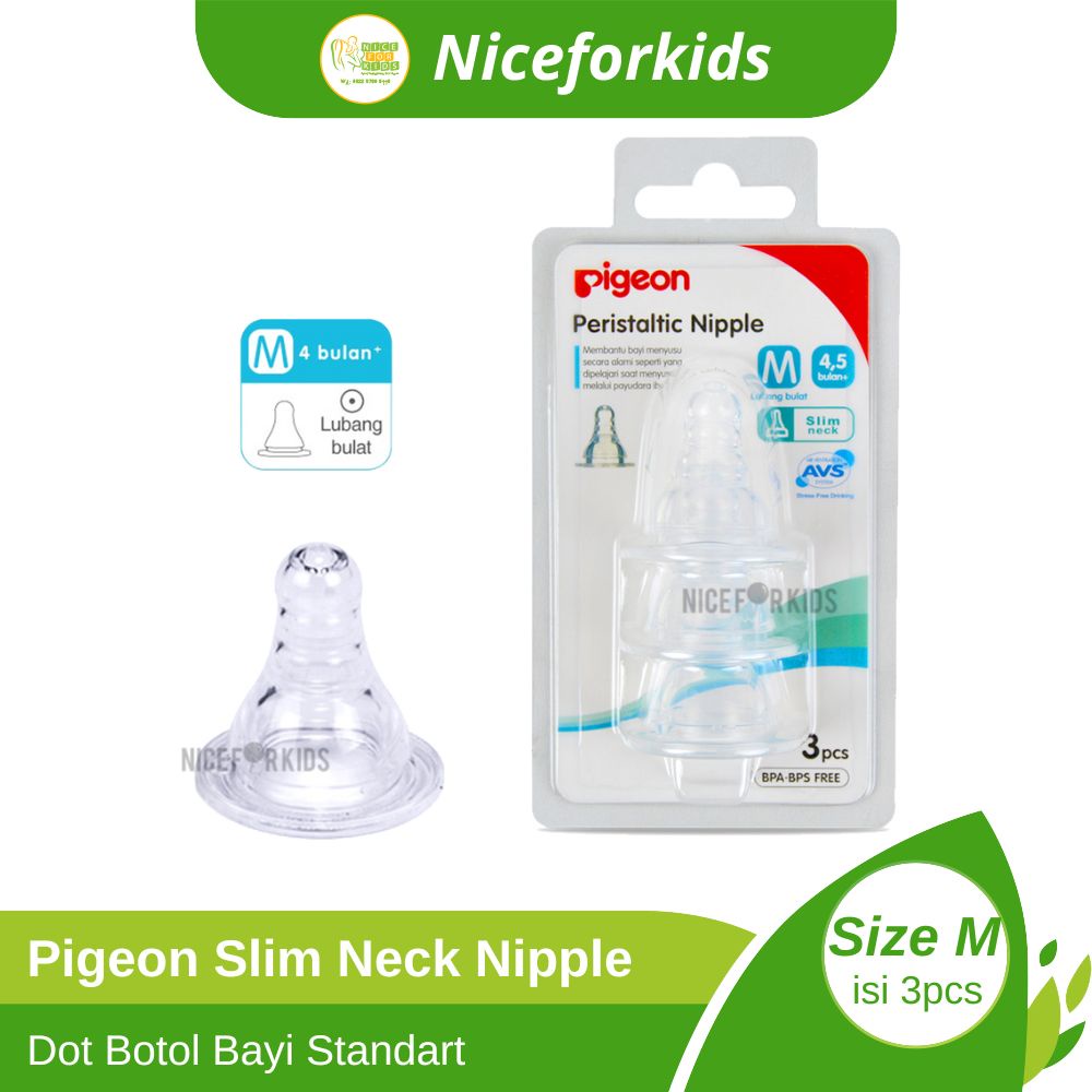 Pigeon Slim Neck Peristaltic Nipple Isi 3pcs Dot Botol Susu Standart