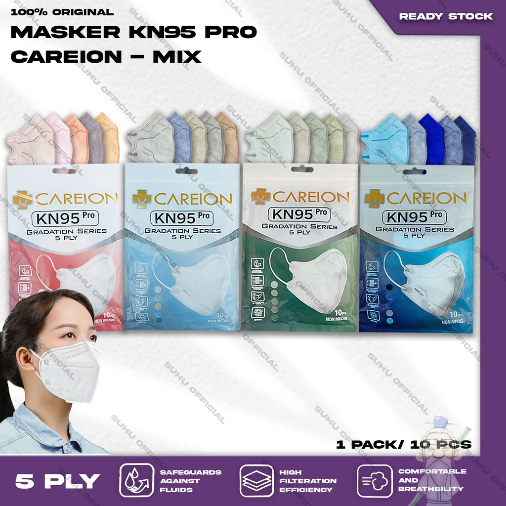 ❤️SUHU❤️ Masker KN95 PRO isi 10Pcs MOUSON CAREION WEMASK QUEENMASK Putih Hitam Warna Earloop Surgical Mask