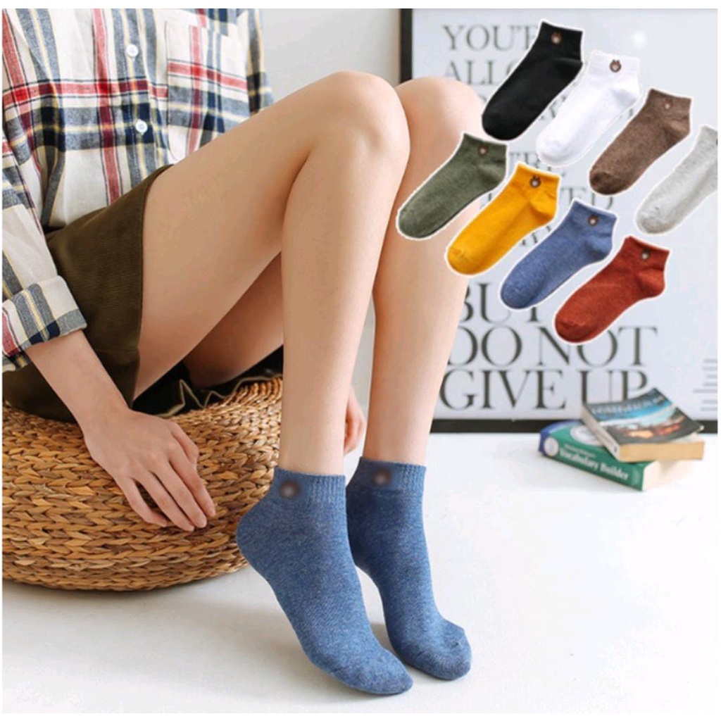 Kaos Kaki Beruang Coklat / Kaos Kaki Ankle Cute / Short Socks / Kaos Kaki Pendek Semata