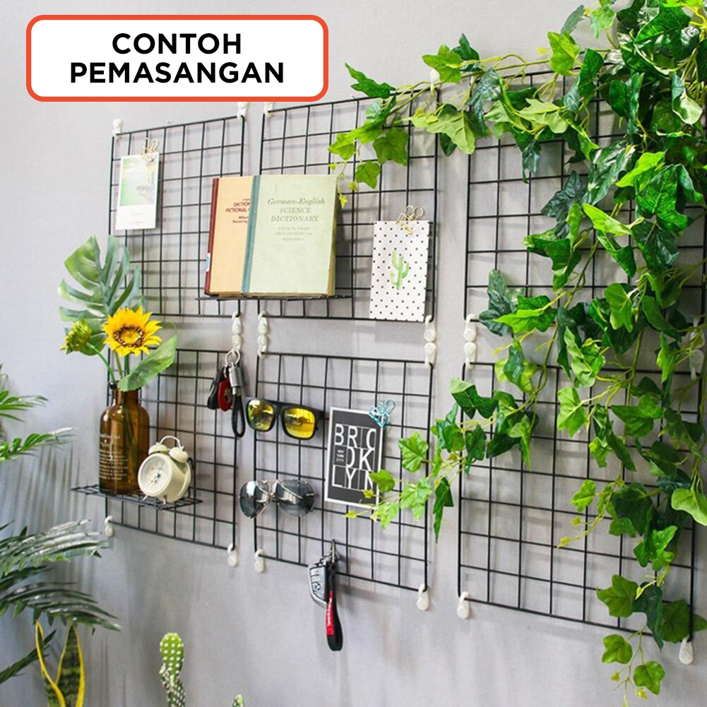 Hijang Segi 35 Hiasan Kerajang Besi Organizer / Rak Dinding Gantung Foto Frame Wire Grid Mesh Hijan Baru