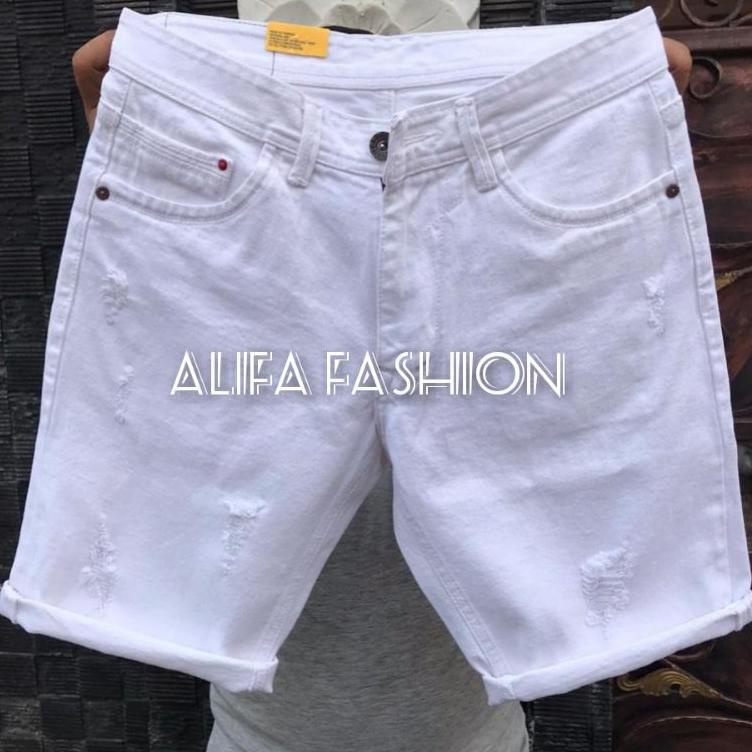 TERLARIS A28 CELANA PENDEK PUTIH PRIA JEANS SOBEK DEWASA KEREN TERBARU KEKINIAN 2023 ペ