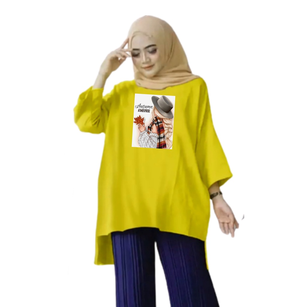 Atasan Baju Tunik Kaos Wanita Oversize LD 130 Cm Terbaru 2023 Viral Gambar DTF Bahan Kaos Babyterry . Atasan Baju Wanita Santai Tunik Wanita Dewasa Cewek Jumbo Kekinian Murah Big Size Autumn Atmosphere