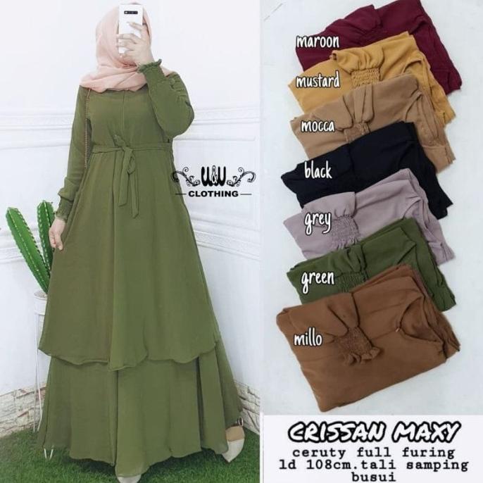 Baju Gamis Wanita Dress Malaysia Terbaru Ceruty Babydoll Full Puring