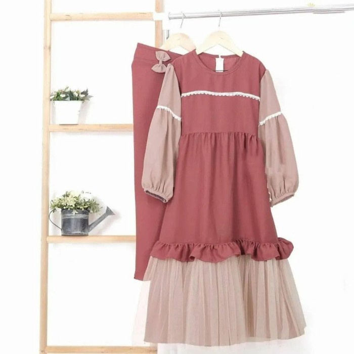 Khanza Syari Kids - Baju gamis wanita - Gamis muslim set anak 8-10 thn - bata Y8X0