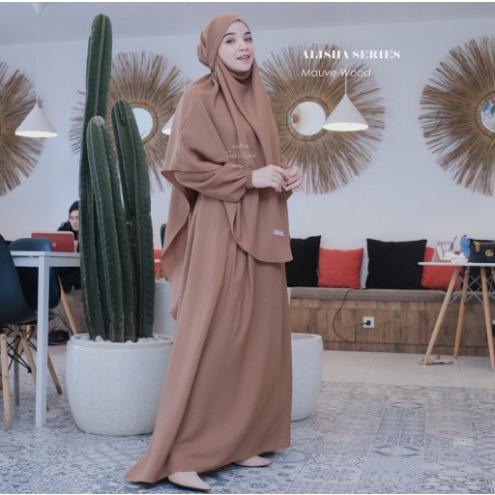 Gamis wanita syari polos alisha set khimar cadar terbaru baju muslim - milo C5Q4