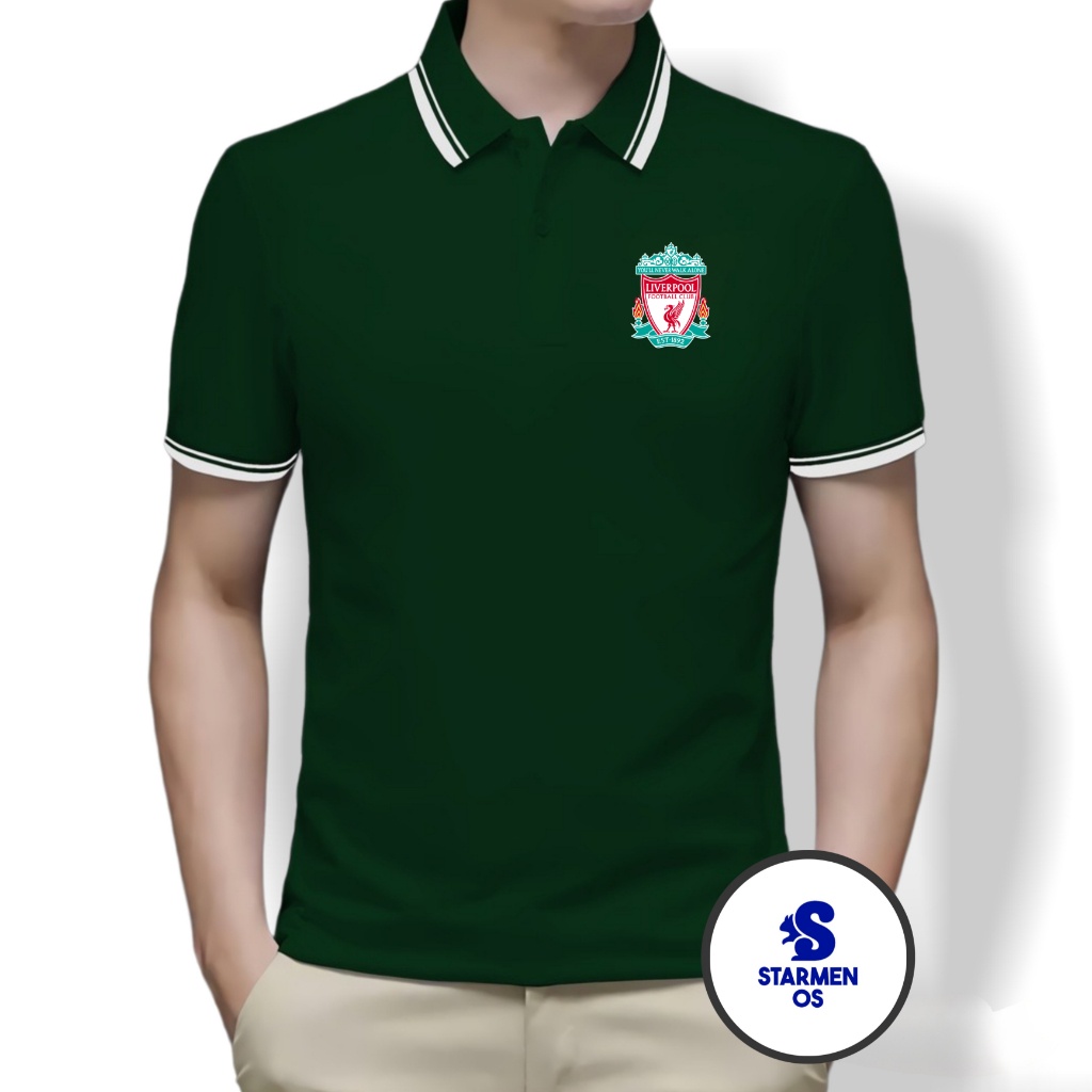 Kaos Polo Shirt Pria Kerah List Putih logo LIVERPOOL