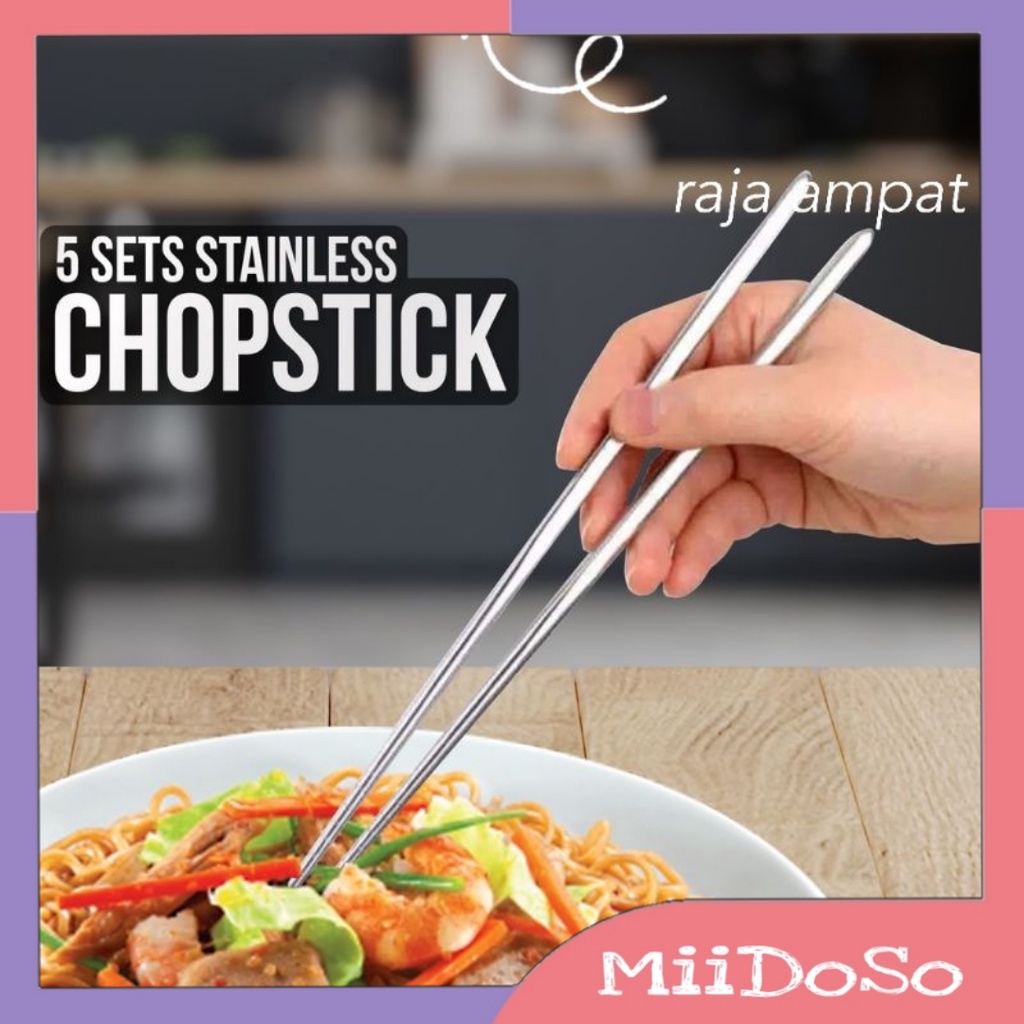 MIIDOSO Sumpit stainless MOTIF Sumpit Chopstick chopsticks Cina Sujeo isi 5 pasang