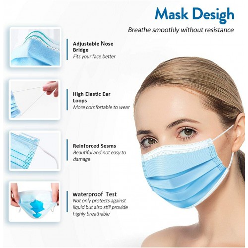 Masker Disposable 1 Box isi 50pc 3Ply Facemask 1 BOX (50PC) Biru Putih