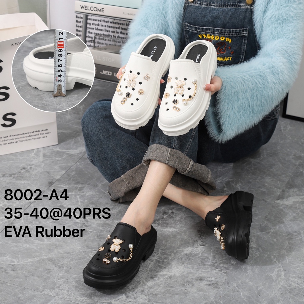 EVA Sandal Sepatu Wanita Import Bahan Spons Croc Jibbitz Mutiara Gold Tinggi 5 Cm Sol Tebal Anti Slip BALANCE 859