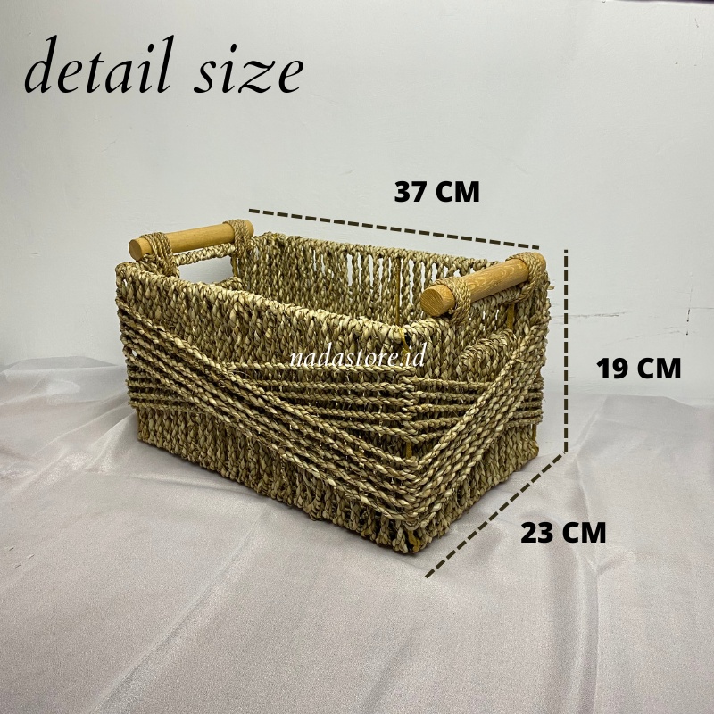 Storage Basket with Handle, Large Rectangular Wicker Basket for Organizing, Decorative Wicker Storage Basket Woven Basket Organizers for Living Room