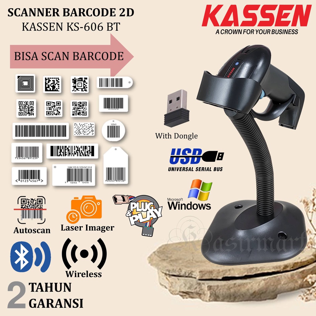 Barcode Scanner Kassen KS606 2D Bluetooth Wireless Scan 1D USB Auto Scan Sensing Laser Imager QRIS