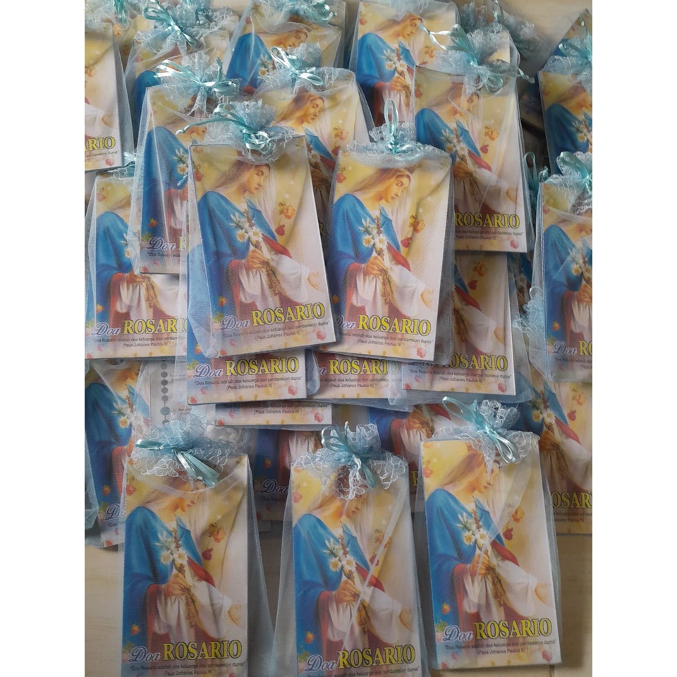 Paket Souvenir Doa Rosario Katolik / Kalung Rosario / Lembar Doa Rosario / Souvenir Murah