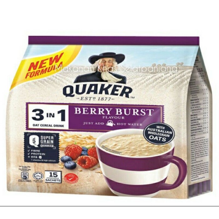 

[Ready Stock]bisa COD Quaker 3 in 1 oat cereal / Quaker Oatmeal 3in1 Malaysia Aneka Rasa - Berryburst