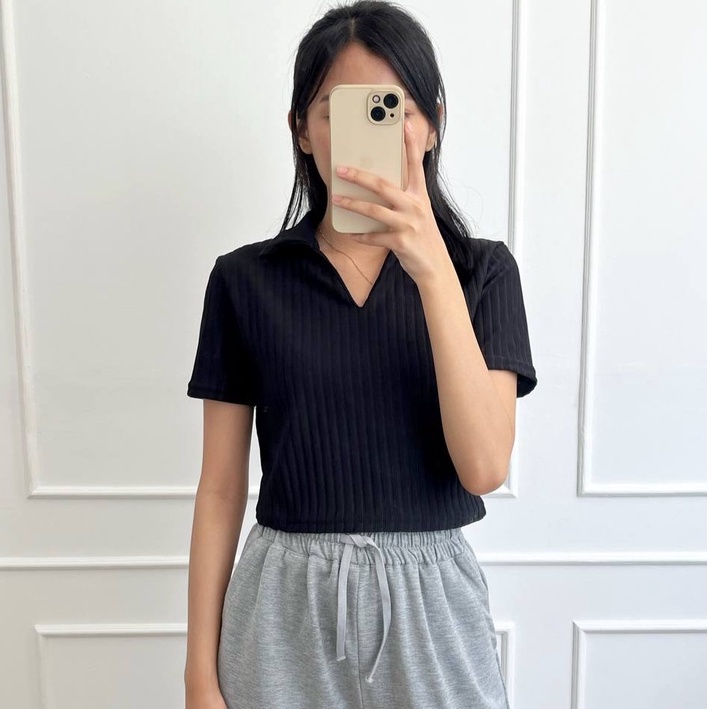 MakeGrosir - KNIT CROP TOP | KAOS KNIT RIB | KAOS KERAH POLO SHIRT