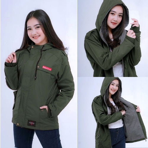 jaket parasut wanita parasit outdoor waterproof outerwear anti air bolak balik hoodie rebel id