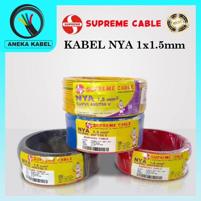 Kabel Listrik NYA 1.5mm / Kabel Kawat Tunggal 1.5mm / Kabel NYA 1.5mm Merek Eterna Supreme Espana Newca Suprera Senmi Harga Per Meter
