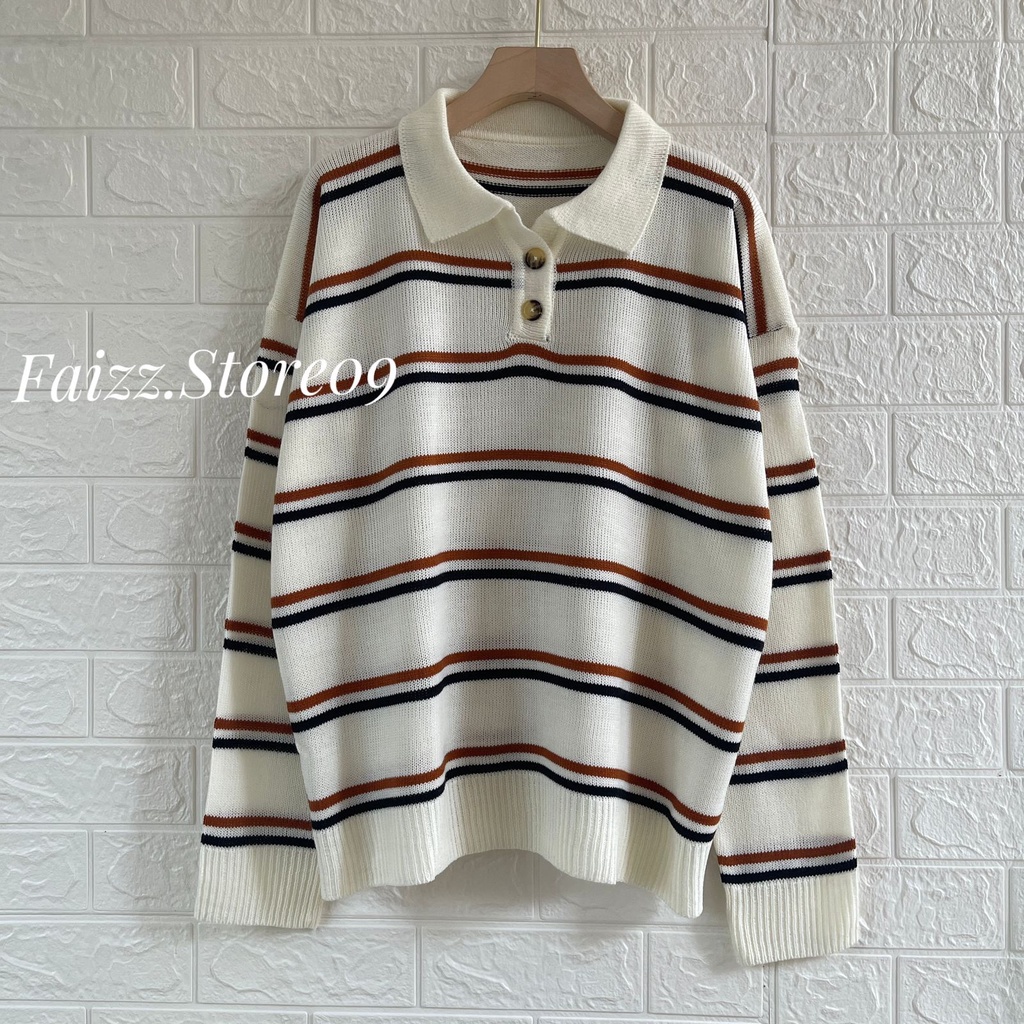 MILKA SWEATER RAJUT OVERSIZE BLASTER TERBARU MOTIF STRIPPY ATASAN LENGAN PANJANG