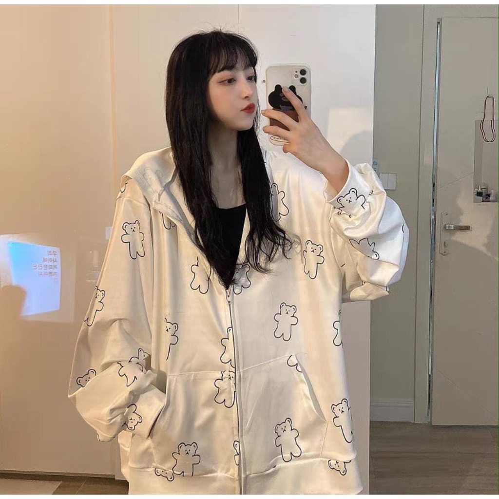 FULL PRINT ZIPPER BEAR OVERSIZE JAKET SLETING MODEL LONGGAR (PH)