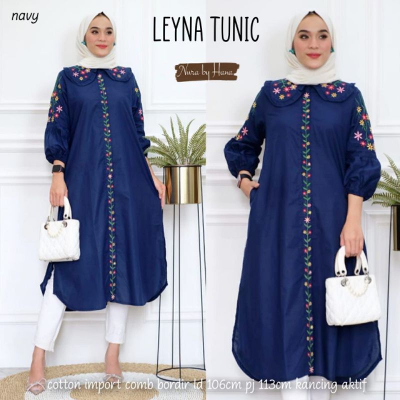 Leyna tunik, bahan Cotton import aksen bordir ori, Ld.106 Pb.113 kancing aktif, by Nura