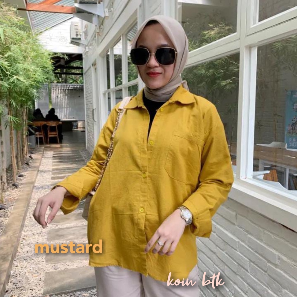 Kemeja Wanita Oversize Linen Olivia Shirt Linen Pocket Oversize