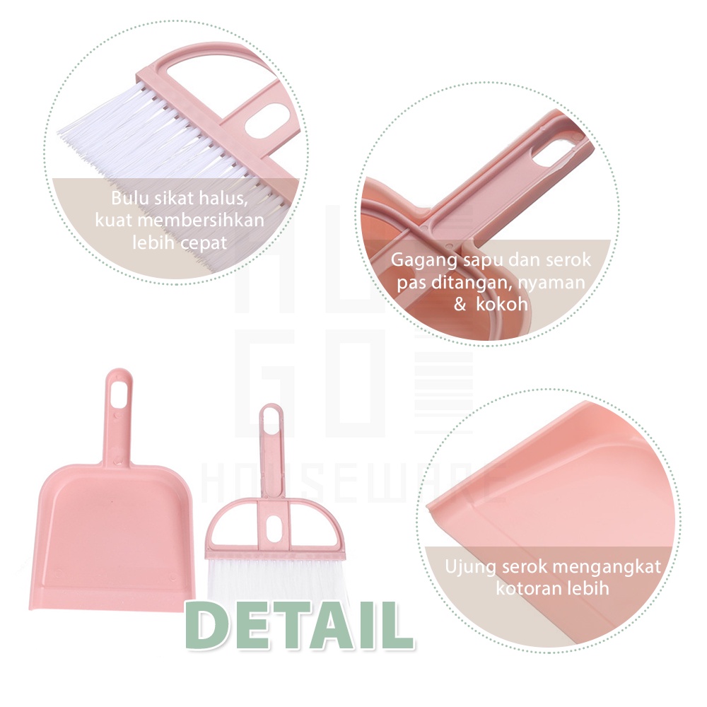 HUGO Sapu Mini Set Pengki Serbaguna Mini Dustpan Set