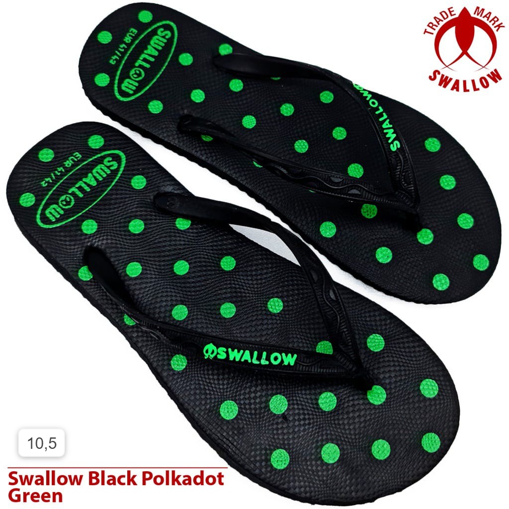 Sandal Swallow Black Polkadot Sendal Jepit Wanita Karet Tebal Empuk | Swallow Original