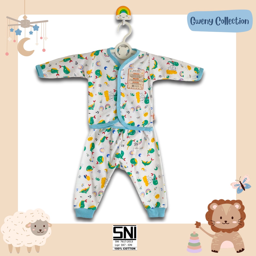 SETELAN BAJU BAYI LENGAN PENDEK UNISEX COTTON BABY GLOW MOTIF WHALE