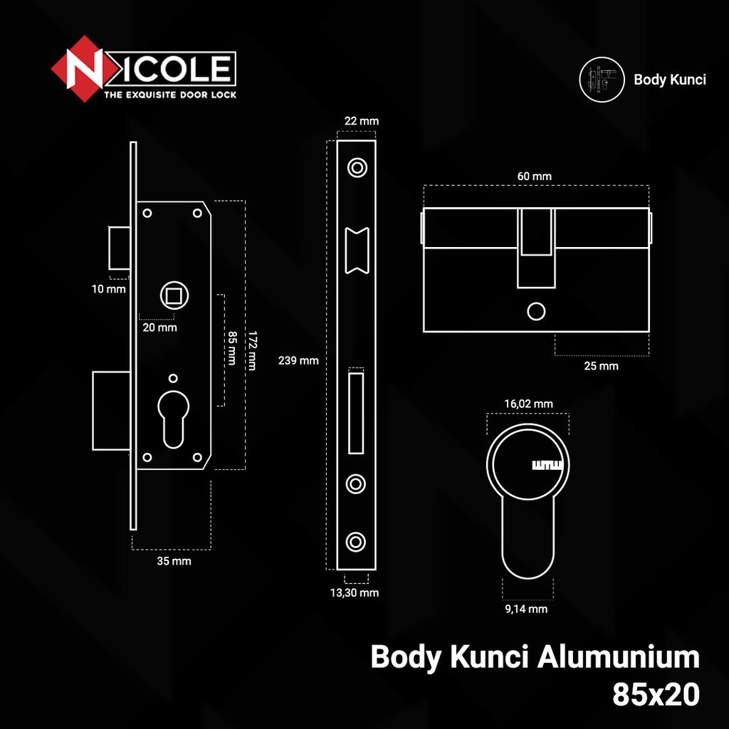 Handle Pintu Kaca Set / Gagang Pintu Aluminium 201.88