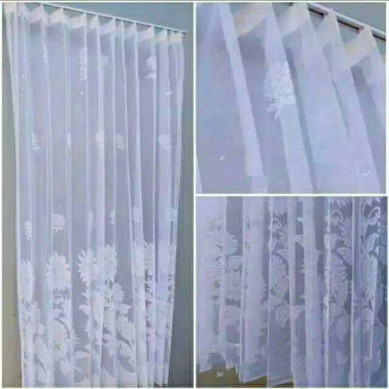 Tirai Tipis Vitrase Putih Motif Bunga Matahari