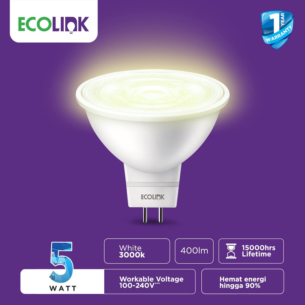 Ecolink Lampu Sorot Spotlight LED MR16 5W Kuning Warm White