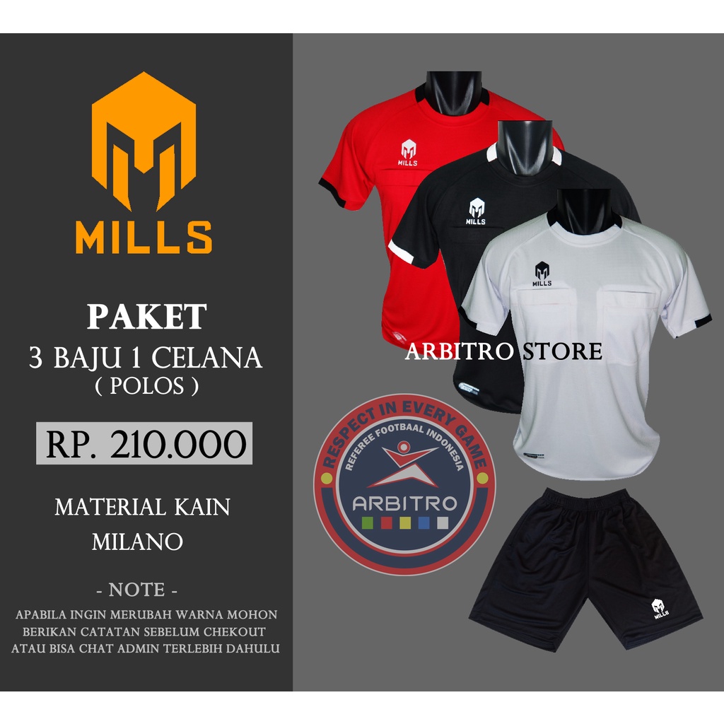 Baju wasit mills bri liga 1 (paket 3baju 1celana)