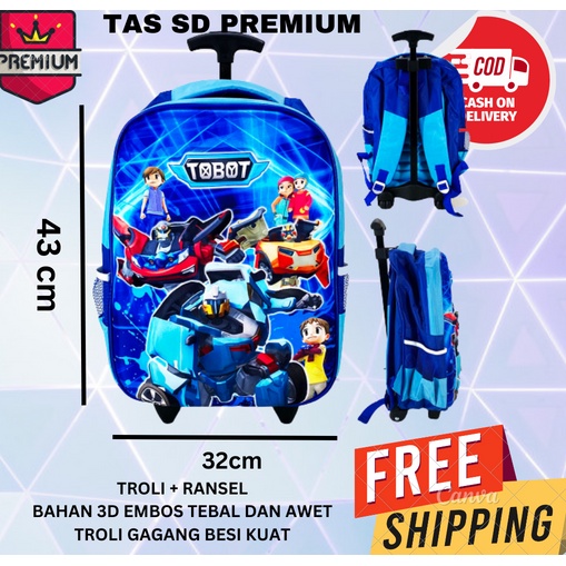 PREMIUM ~ COD TAS Troli Ransel 2in1 Karakter Robot AVENGER SPiderman BUMBLEE TRANSFORMER CARS TOBOT DORAEMON TAYO FROZEN UNICORN IRONMAN TROLI TROLEY EMBOS 3D