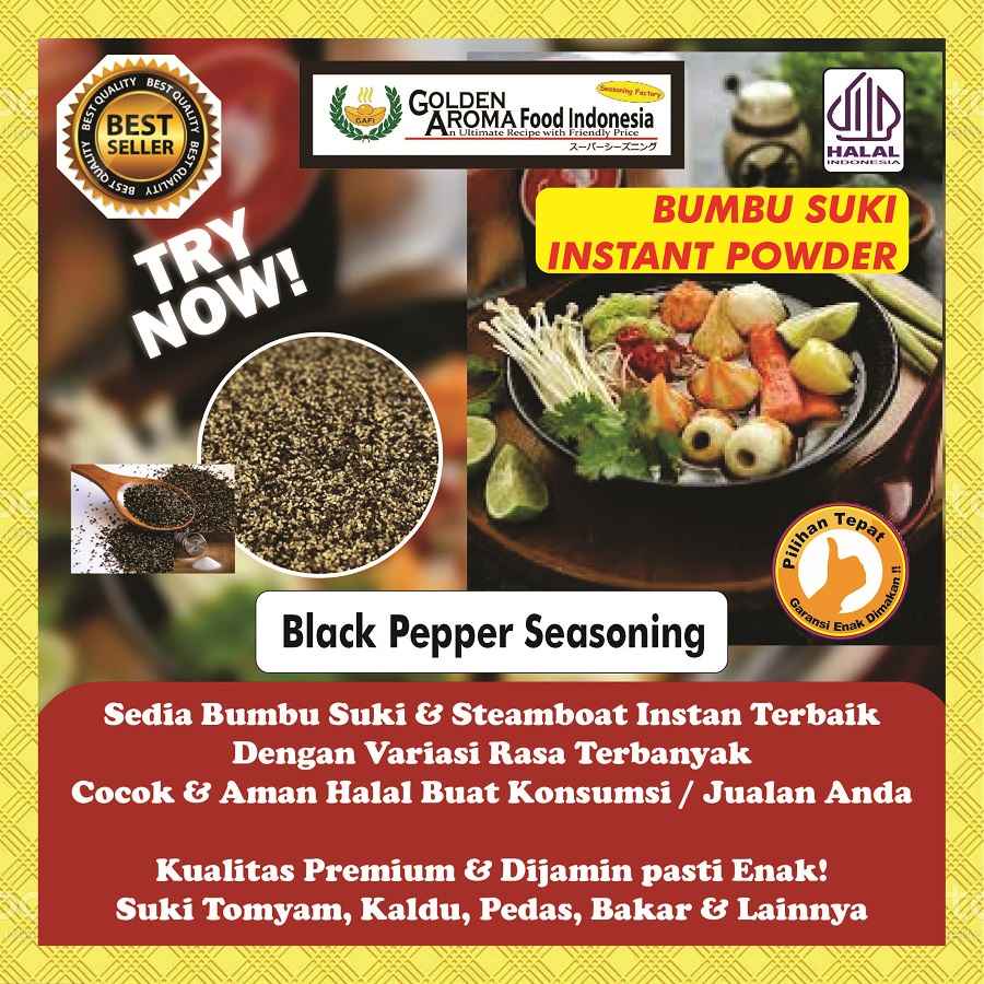 

BUMBU SUKI INSTAN Black Pepper Seasoning 1Kg Steamboat Shabu Hotpot Rasa Bumbu Lada Hitam Kiloan 1 Kg Halal Sabu Kuah Soup Original Stemboat Steambot Steamboot Sukiyaki Grill Bakar Instant Gafi Seasoning Powder Murah Enak Terbaik Premium Promo bukan Hachi