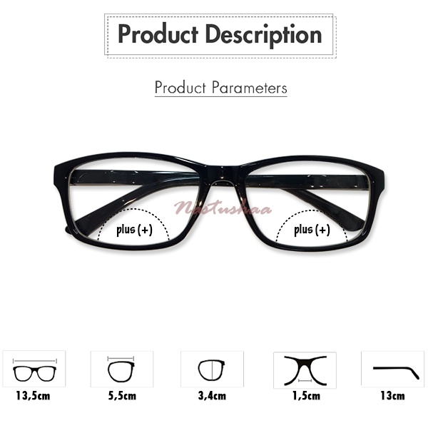 Kacamata Baca Reading Glasses Lensa Double Baca dan Jalan (+) Uk. +1.00 s/d +3.00 Bingkai Persegi Hitam Untuk Pria dan Wanita Unisex FREECASE