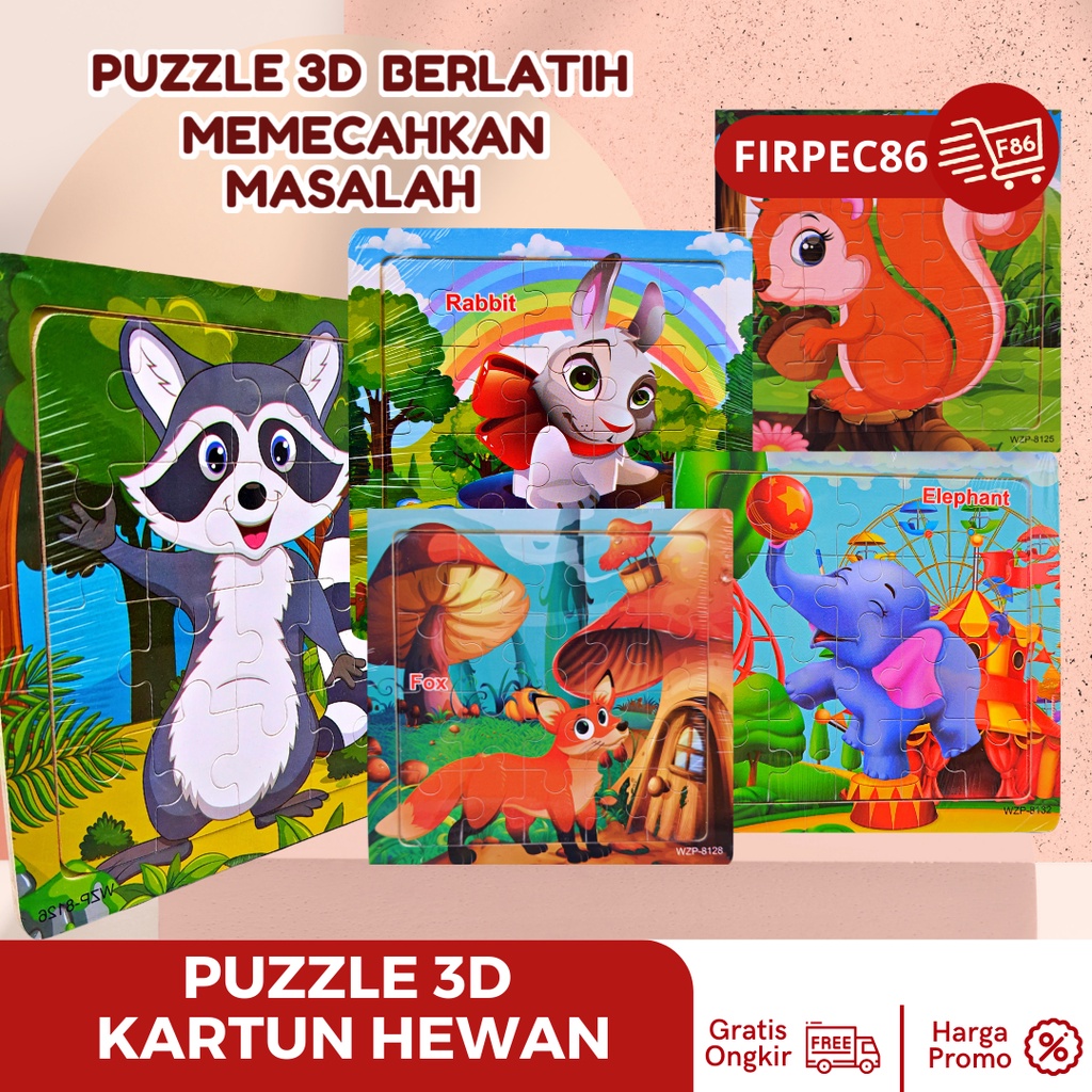 Mainan Anak Puzzle Kayu Jigsaw Angka / Binatang - Puzle Mainan Edukasi