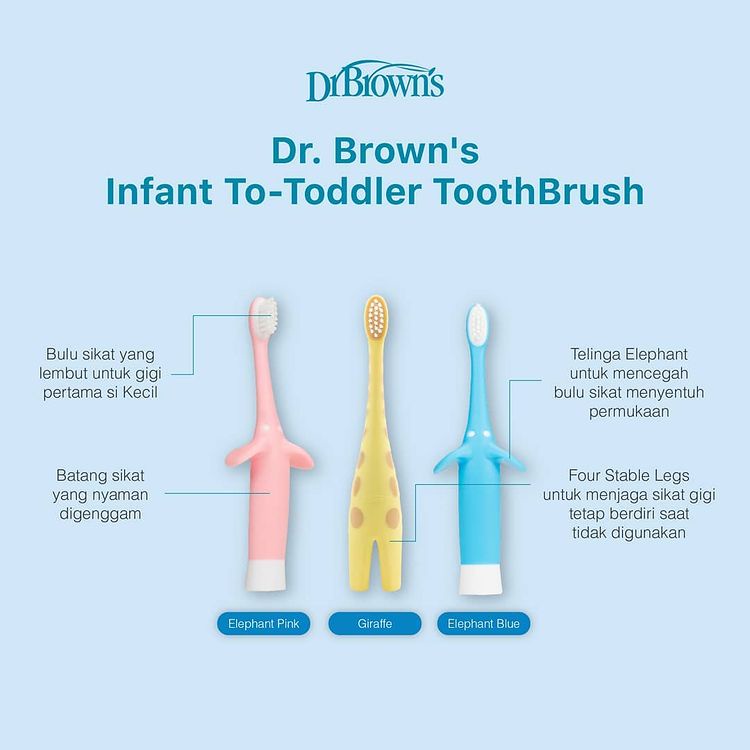 Dr. Brown's Infant-to-Toddler Toothbrush / Toothbrush Baby / Sikat Gigi Bayi / Sikat Gigi Anak Silicone Bulu Halus