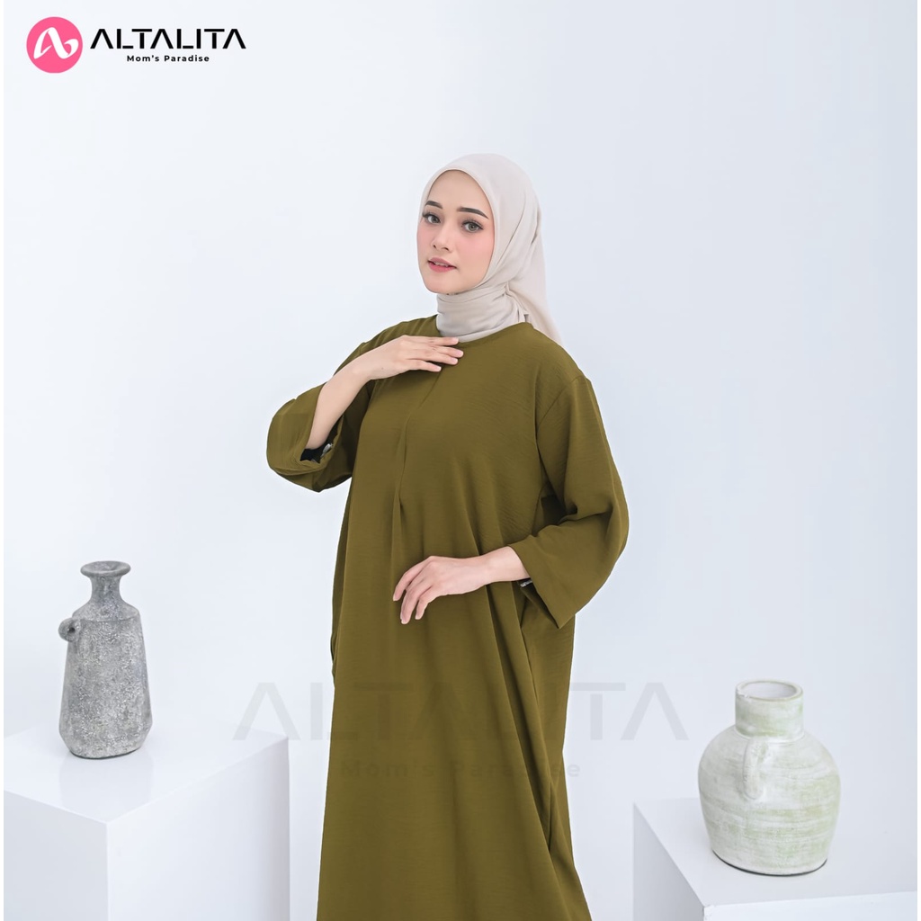 Altalita - Daster Gamis Jumbo Cringcle Airflow Polos Panjang Lengan Tangan 3/4 Semata Kaki Busui Kekinian