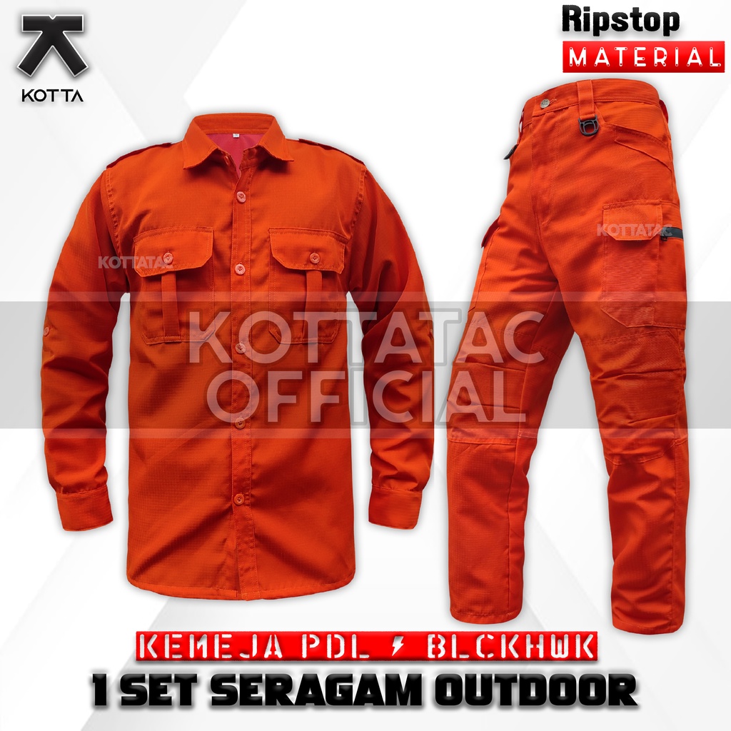 SATU SET SETELAN KEMEJA TACTICAL CELANA OREN PDL TIM SAR BASARNAS BPBD - CELANA TACTICAL ORANGE - KEMEJA PDL ORANGE