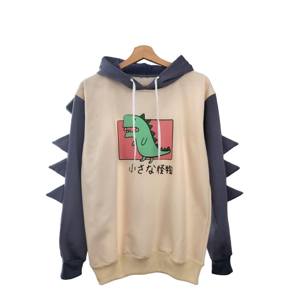 Sweater hoodie Karakter Lucu Dinosaurus Ukuran Dewasa - onesize bahan fleece