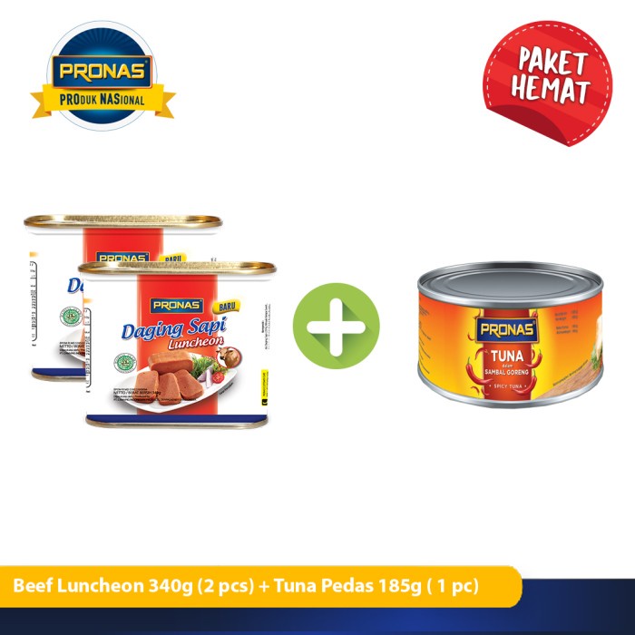 

Pronas Paket Lengkap Luncheon Sapi 340G&Tuna Pedas 185G Bundling 3 Pcs