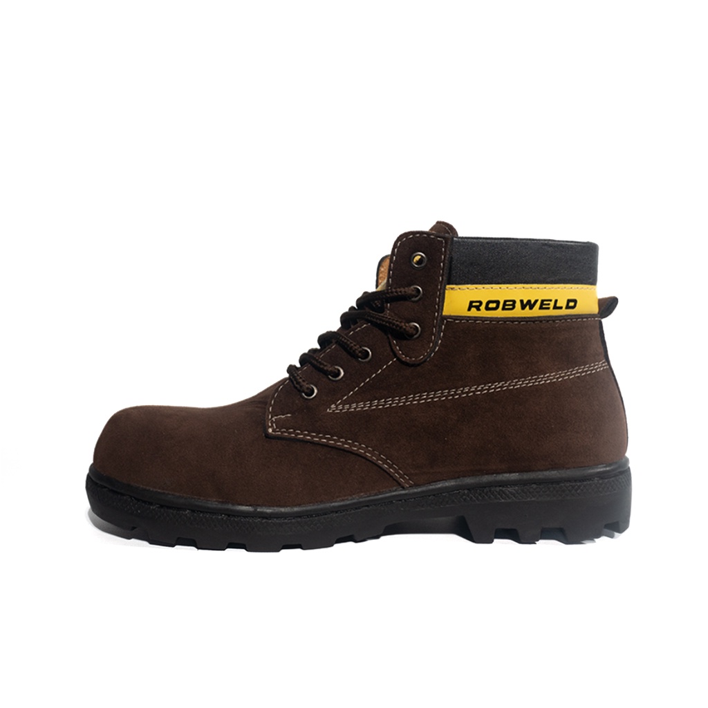 Sepatu Safety Pria Boots Ujung Besi Proyek Kerja Lapangan Robweld Warna Hitam - Tan - Cokelat