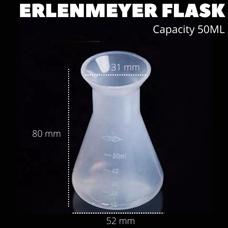 Erlenmeyer Flask Plastik Tabung Ukur Uji Cairan Kimia Lab Gelas Ukur - 50ML