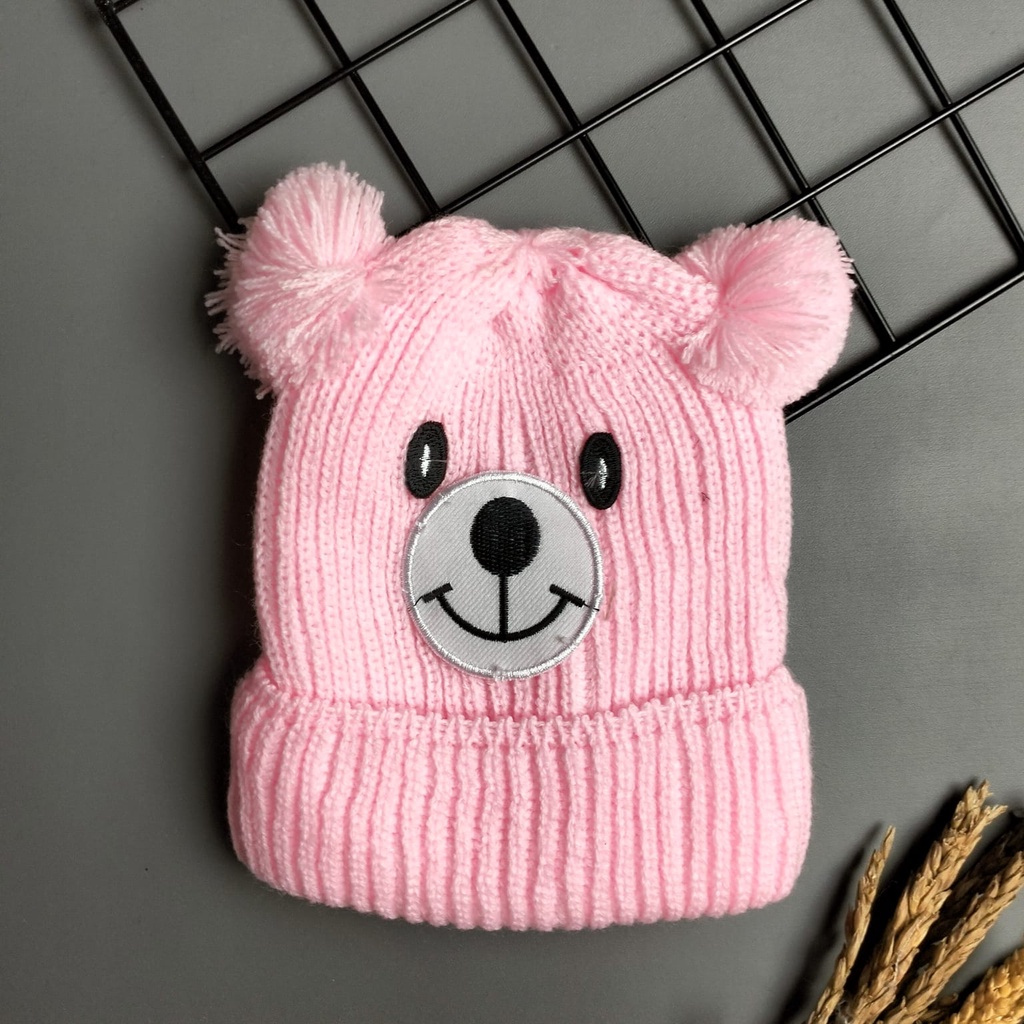 topi kupluk rajut bayi motif beruang0-2 tahun