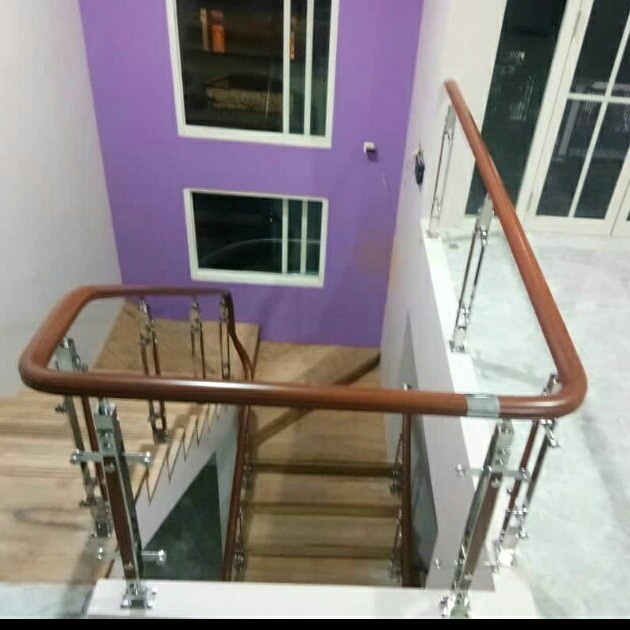 /////] railing tangga stainless kombinasi kayu