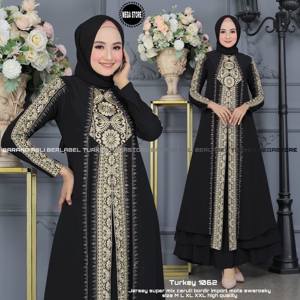 Gamis Jersey Hitam Terbaru 2023 Busana Muslim Wanita Syari Renda Abaya Model HAWA 135 Baju pesta Arab Terlaris