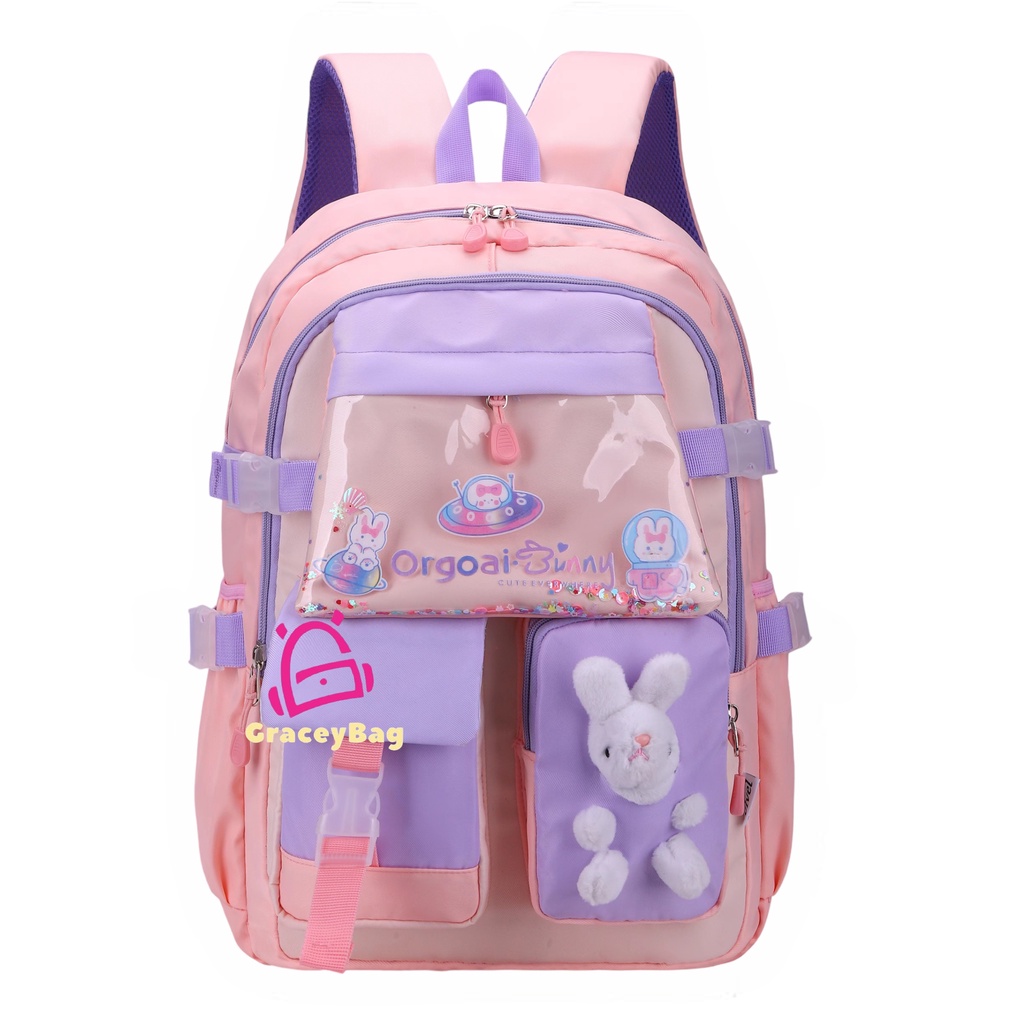 GB-9871 Tas Ransel Sekolah Anak Perempuan Import Plus Rain Cover (Bukan Bukaan Kulkas)