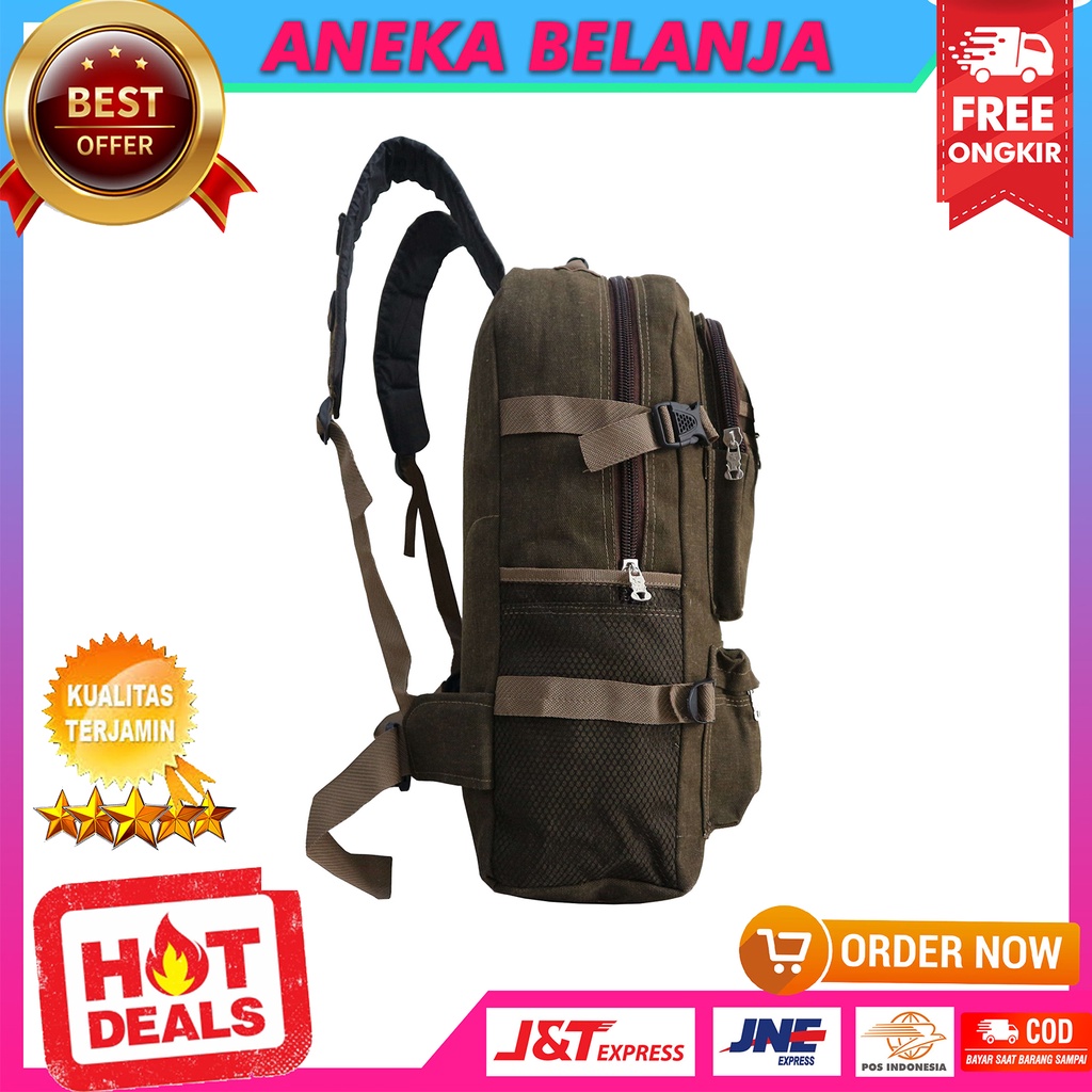 Tas Ransel Distro Kanvas Jahit Warna Coklat Muda Tas Travel Kuliah Sekolah Awet Keren Pria Wanita Bahan Tebal Backpack Hiking Harga Terlaris Termurah Terjangkau