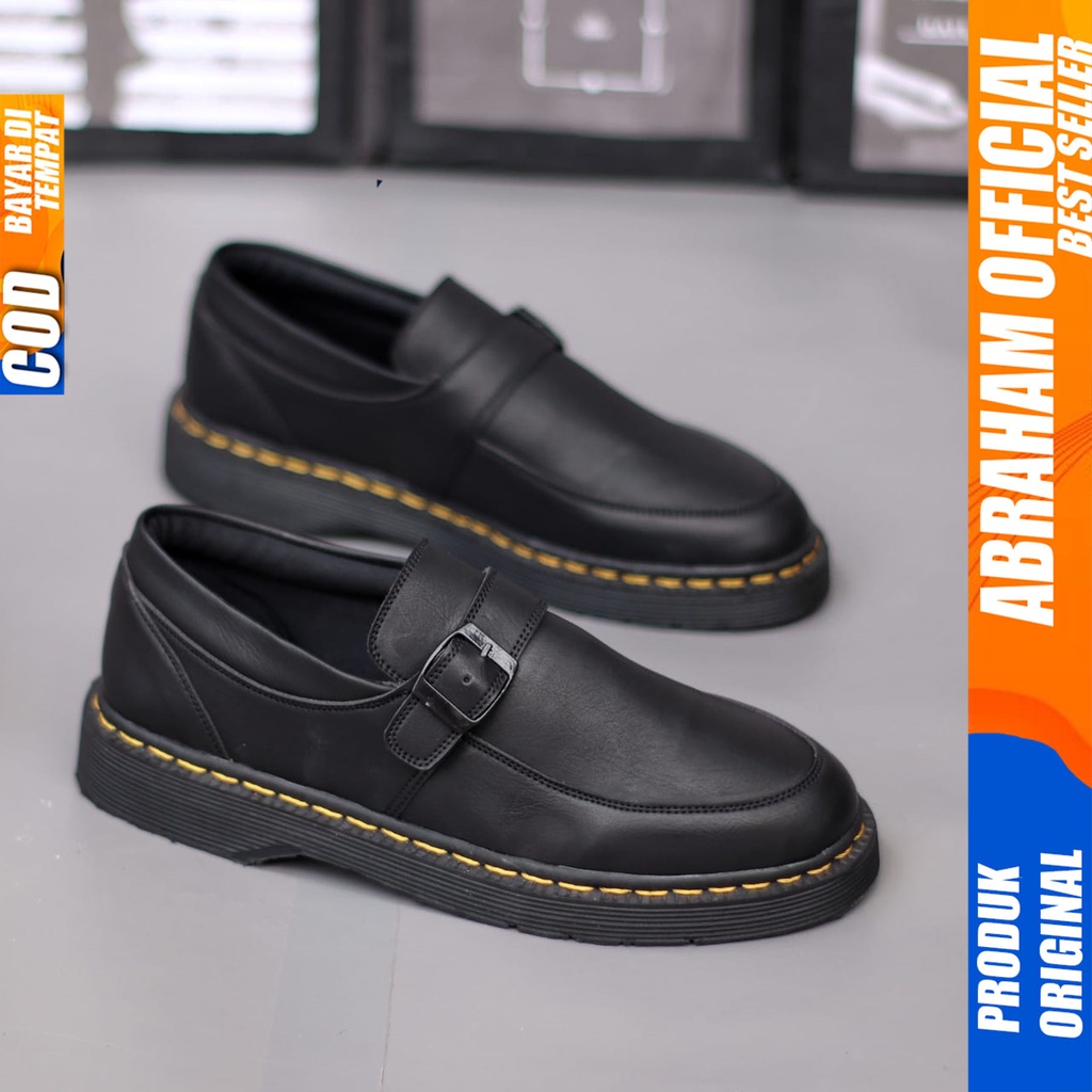 Sepatu Loafers Docmart Formal Pria Kerja Hitam Abraham FLUTON